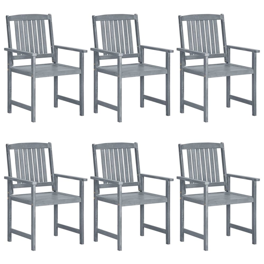 Garden Chair Set of 6 Grey Solid Acacia wood Standard Durable