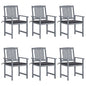 Garden Chair Set of 6 Grey Solid Acacia Wood, Polyester Medium