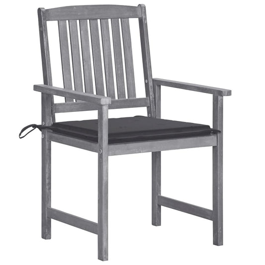 Garden Chair Set of 6 Grey Solid Acacia Wood, Polyester Medium