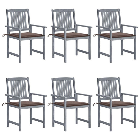 Patio Chair Set of 6 Gray Solid acacia wood Standard Durable