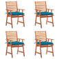 Patio Chair Set of 4 Natural Wood, Blue Cushions