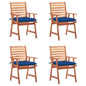 Patio Chair Set of 4 Royal blue cushion, wood brown chair