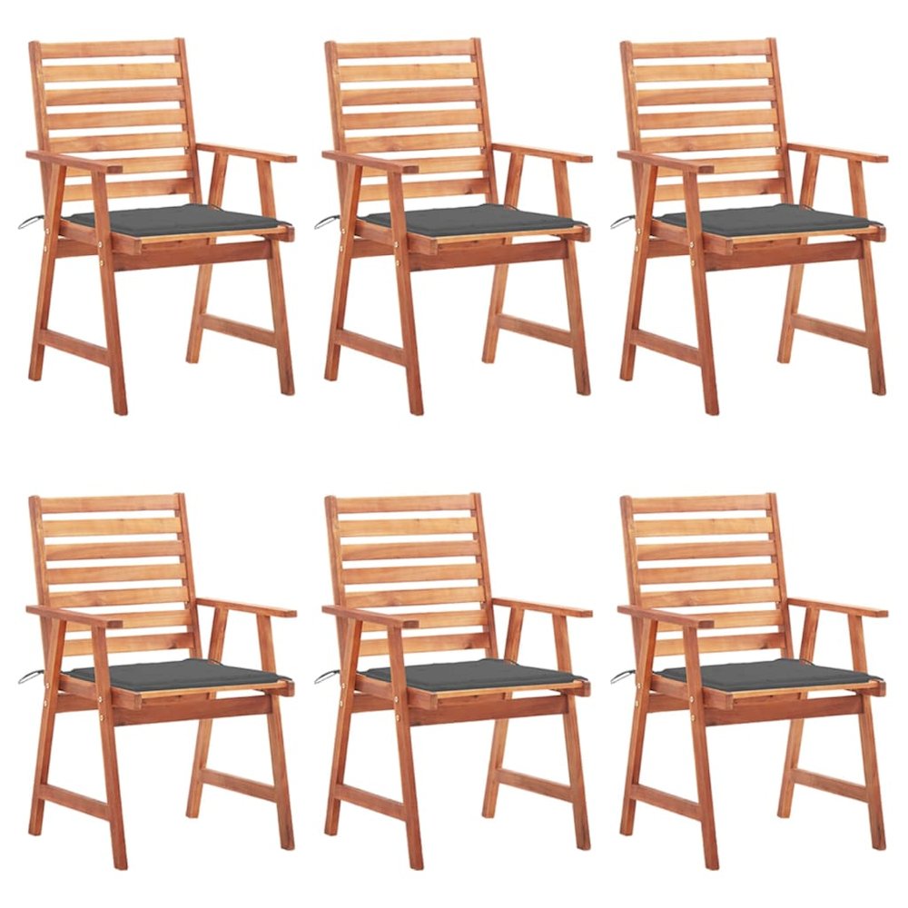 Outdoor Chair Set of 6 Anthracite Solid Acacia wood Standard
