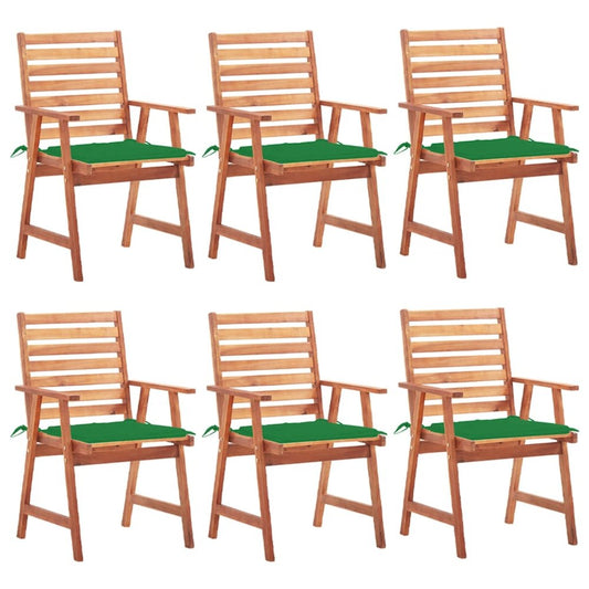 Patio Chair Set of 6 Natural Wood Solid Acacia Wood, 100% Polyester