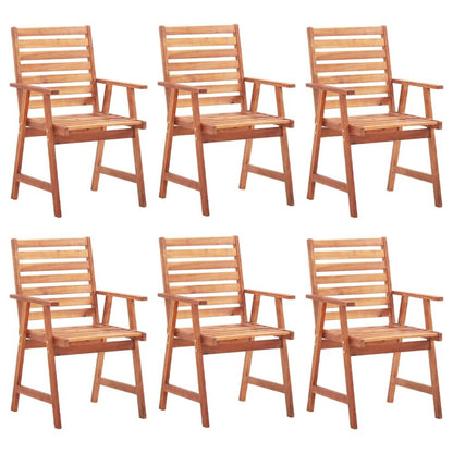 Patio Chair Set of 6 Natural Wood Solid Acacia Wood, 100% Polyester