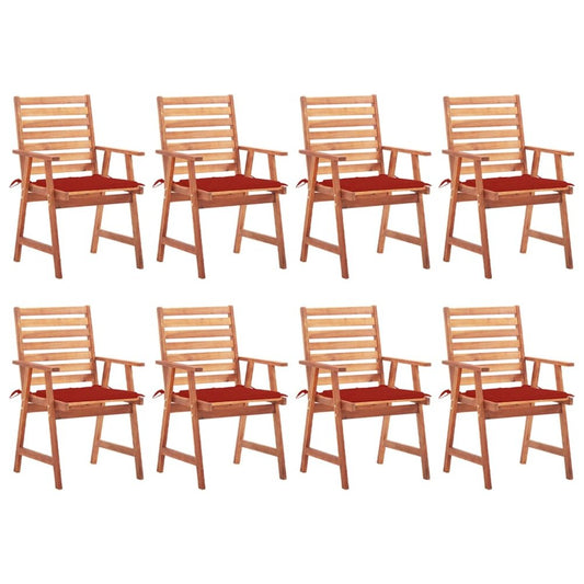 Patio Chair Set of 8 Red Solid Acacia wood Standard Stackable