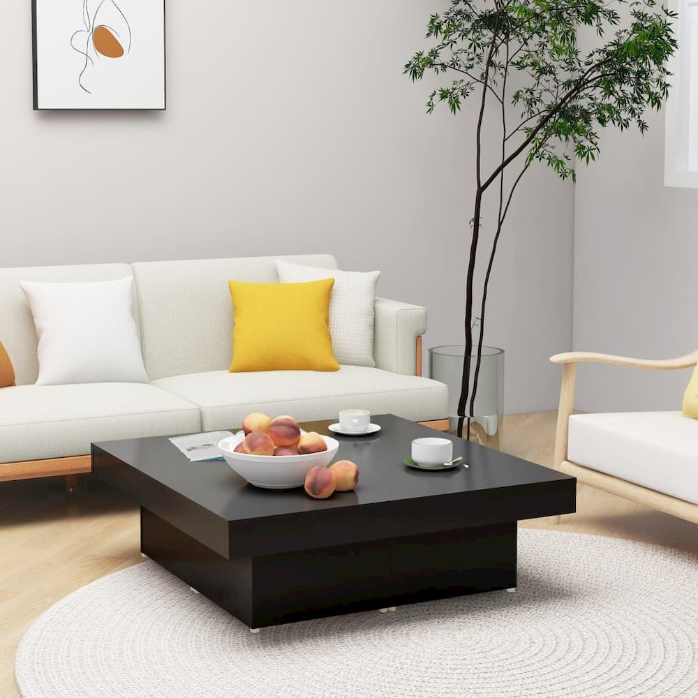 Coffee Table Black 35.4"x35.4"x11" Engineered Wood