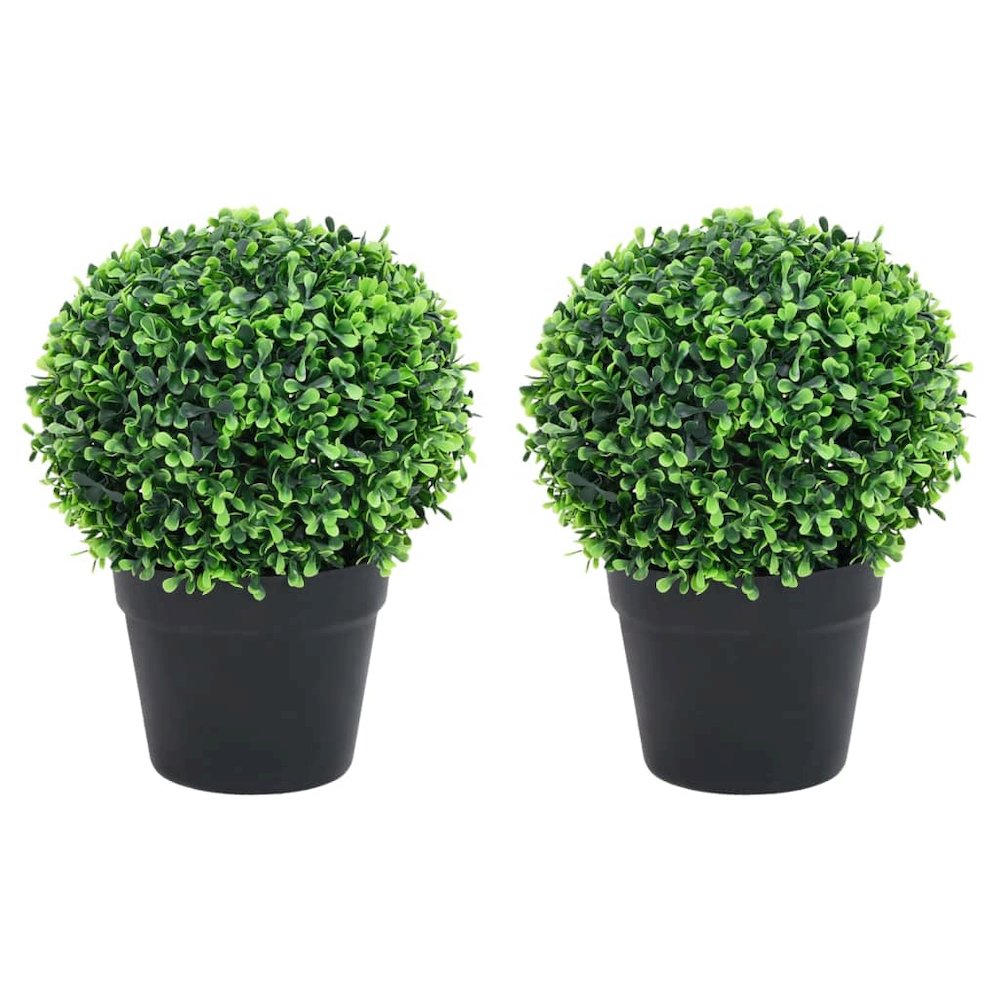 Fake Plant Set of 2 Green Polyethylene, Polypropylene