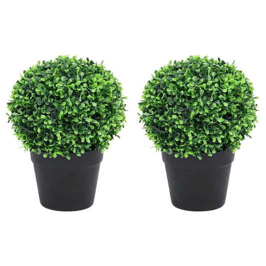 Artificial Plant Set of 2 Lush Green Polyethylene, Polypropylene