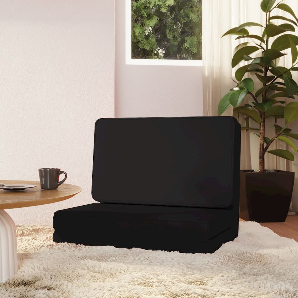 Floor Chair Black Faux leather, Foam, Metal Adjustable, Foldable
