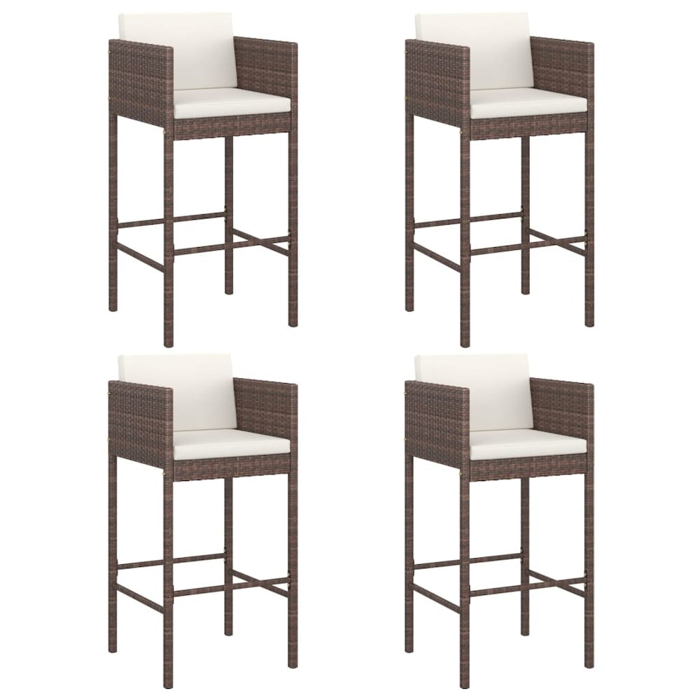 Bar Stool Set of 4 Brown Poly Rattan, Powder-Coated Steel