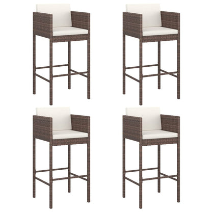 Bar Stool Set of 4 Brown Poly Rattan, Powder-Coated Steel