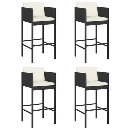 Bar Stools 4 pcs with Cushions Black Poly Rattan