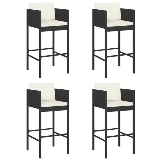 Bar Stools 4 pcs with Cushions Black Poly Rattan