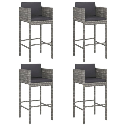 Bar Stool Set of 4 Grey Poly Rattan