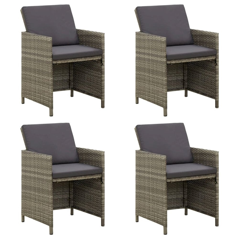 Garden Chair Set of 4 Grey PE rattan, powder-coated steel, fabric