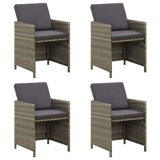 Garden Chair Set of 4 Grey PE rattan, powder-coated steel, fabric