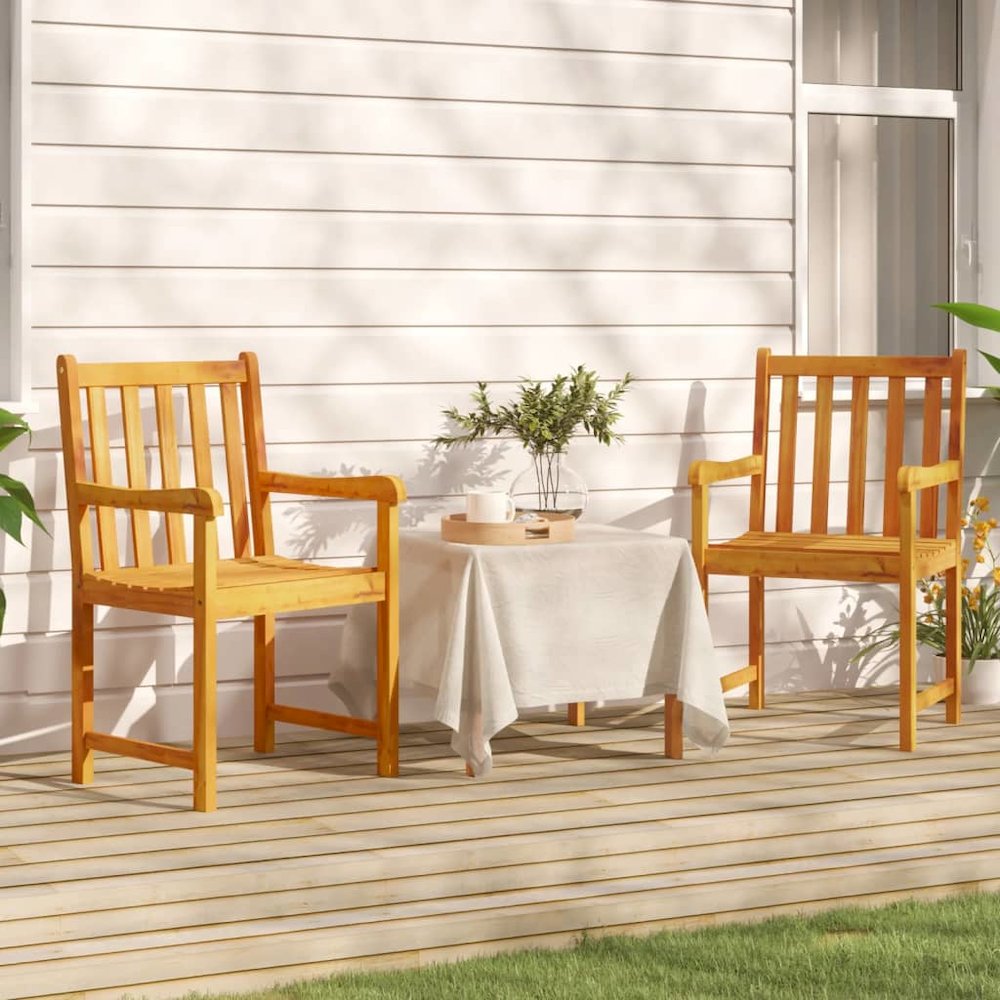 Garden Chair Set of 2 Natural Wood Solid Acacia wood Durable