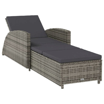 Sun Lounger Grey, Dark grey PE rattan, Powder-coated steel, Fabric