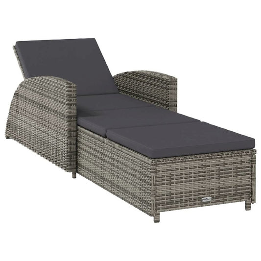 Sun Lounger Grey, Dark grey PE rattan, Powder-coated steel, Fabric