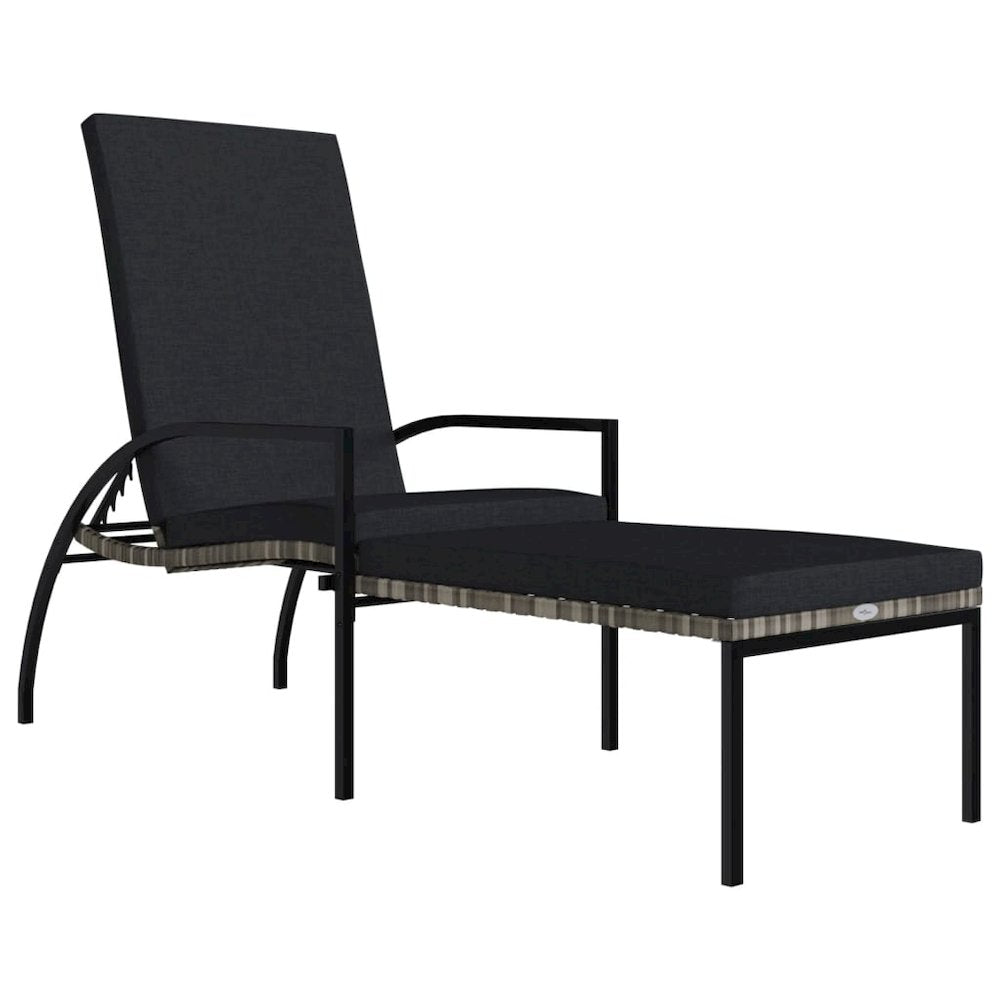 Sun Lounger Grey PE Rattan, Galvanized Steel Standard