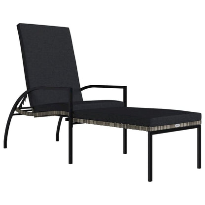Sun Lounger Grey PE Rattan, Galvanized Steel Standard