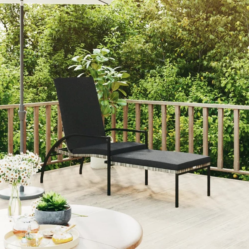 Sun Lounger Grey PE Rattan, Galvanized Steel Standard