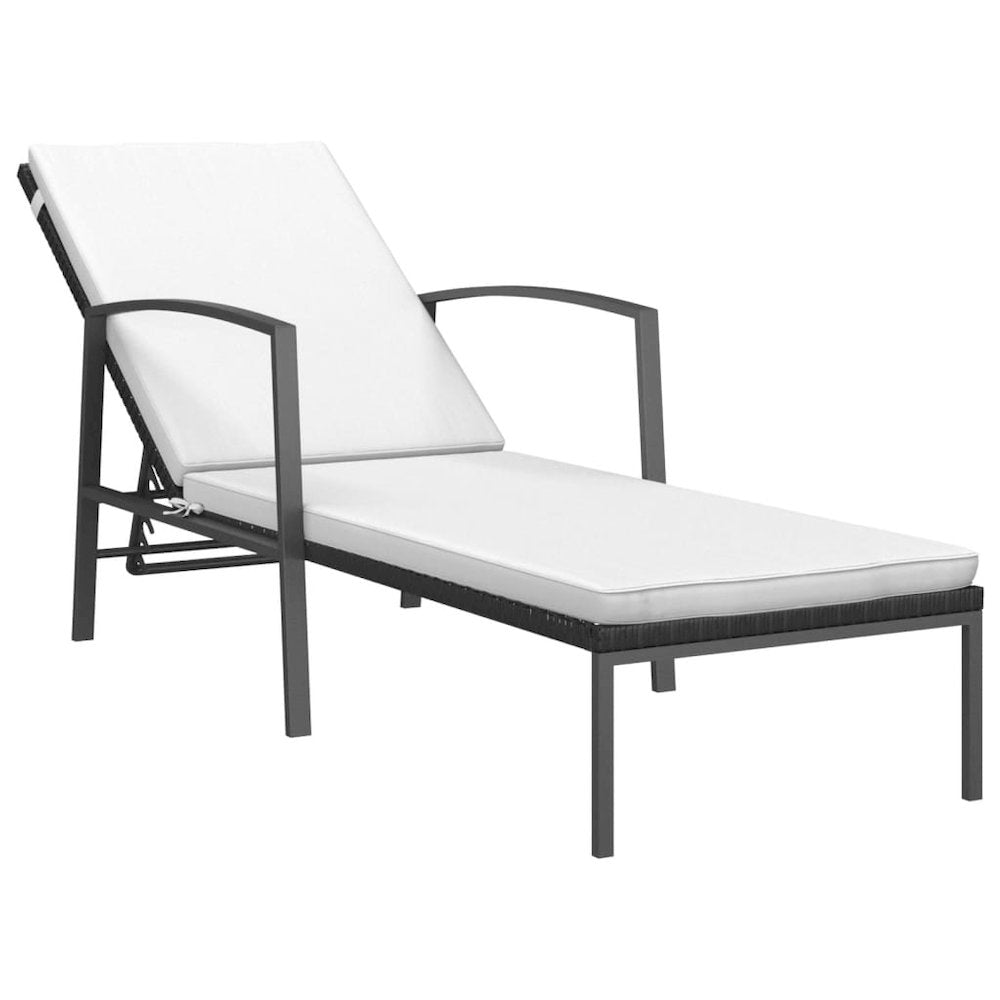 Sun Lounger Black and Cream White Poly Rattan, Powder-Coated Steel