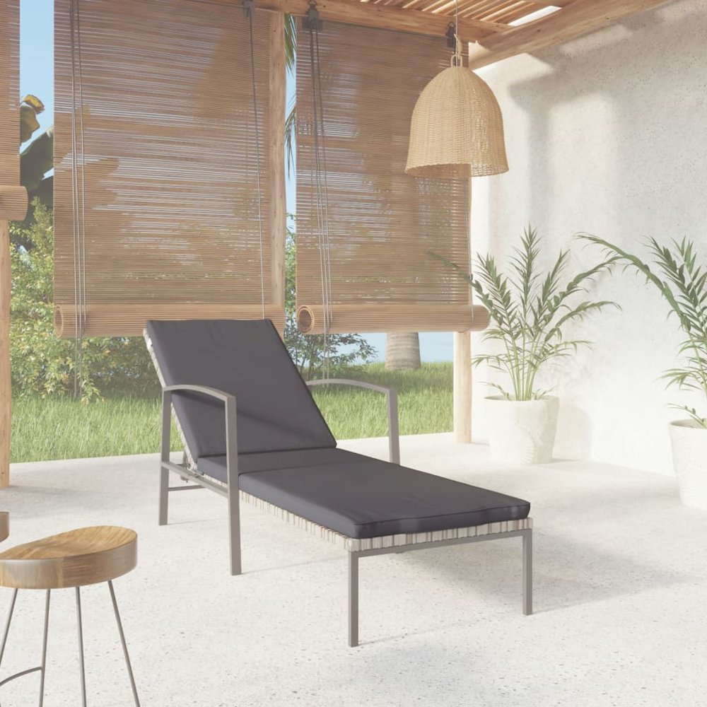Sun Lounger Grey Poly rattan, powder-coated steel Large