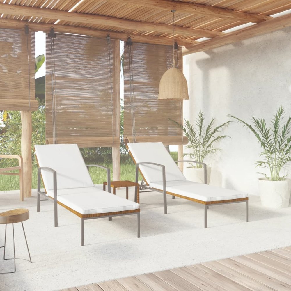 Sun Lounger With Table Set of 3 Brown Poly rattan Large
