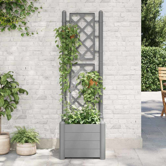Garden Planter with Trellis 16.9"x16.9"x55.9" PP Stone Gray