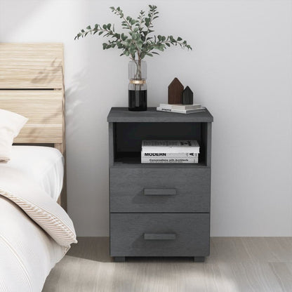 Bedside Cabinet Dark Grey Solid pine, MDF 15.7 x 13.8 x 24.4 in