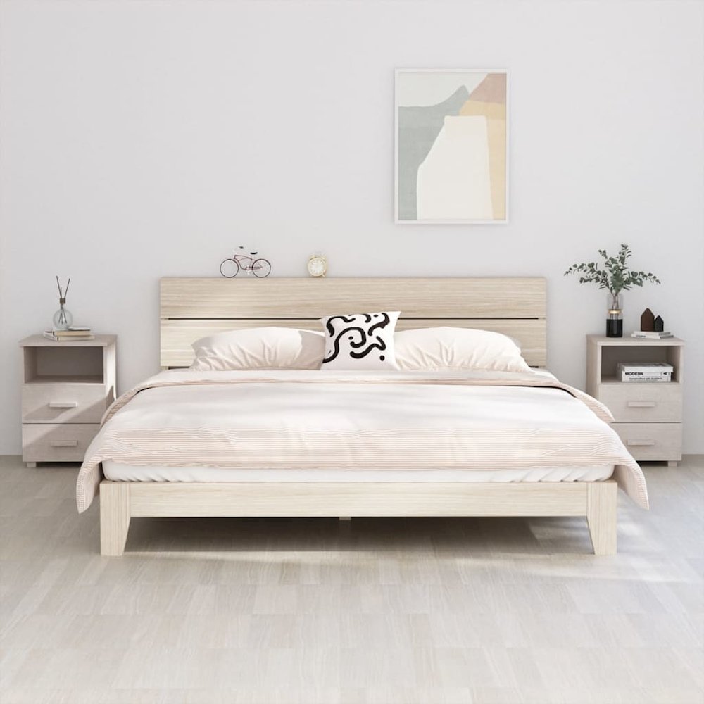 Bedside Cabinet Set of 2 White Solid pinewood, MDF Compact