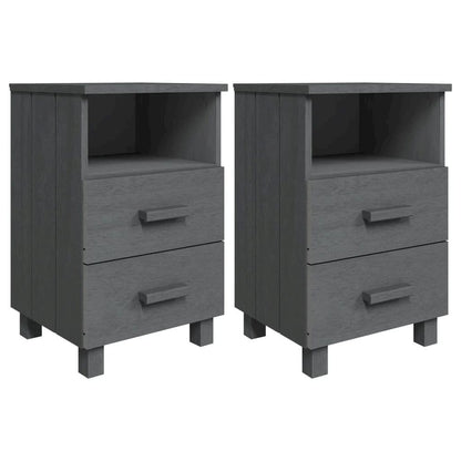 Bedside Cabinet Set of 2 Dark Grey Solid pine wood, MDF Medium