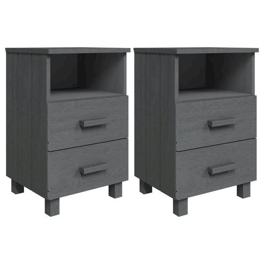 Bedside Cabinet Set of 2 Dark Grey Solid pine wood, MDF Medium