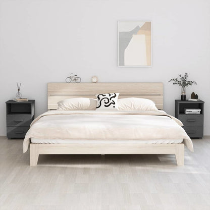 Bedside Cabinet Set of 2 Dark Grey Solid pine wood, MDF Medium