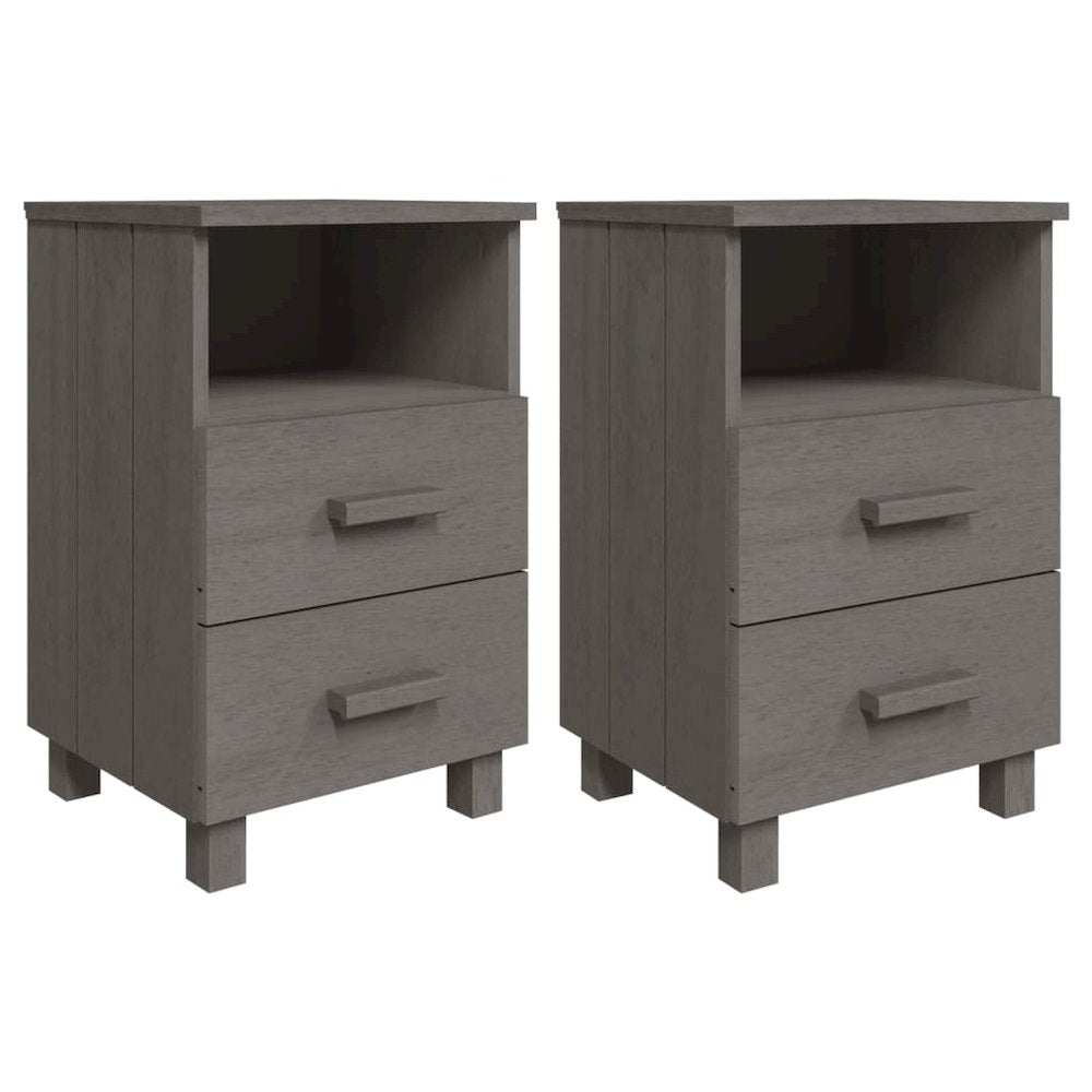 Bedside Cabinet Set of 2 Light grey Solid pine wood, MDF Standard