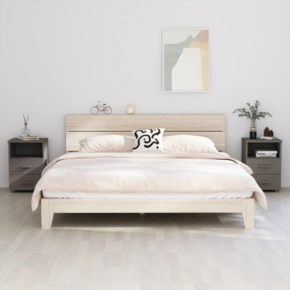Bedside Cabinet Set of 2 Light grey Solid pine wood, MDF Standard