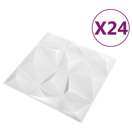 3D Wall Panels 24 pcs 19.7"x19.7" Diamond White 64.6 ft²