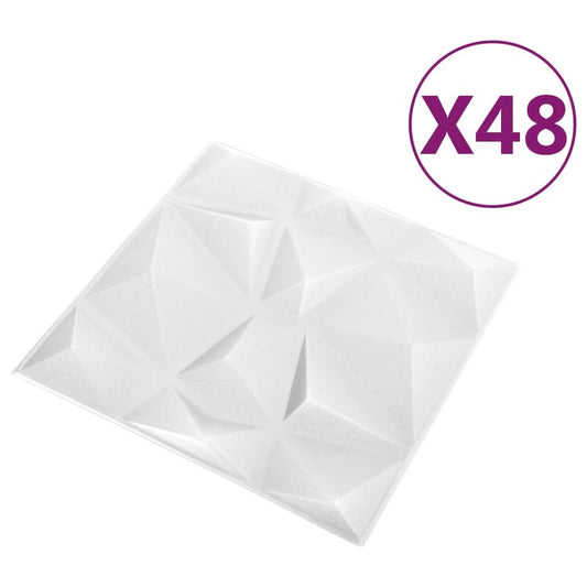 3D Wall Panels 48 pcs 19.7"x19.7" Diamond White 129.2 ft²