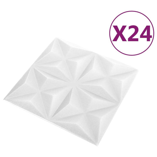 3D Wall Panels 24 pcs 19.7"x19.7" Origami White 64.6 ft²