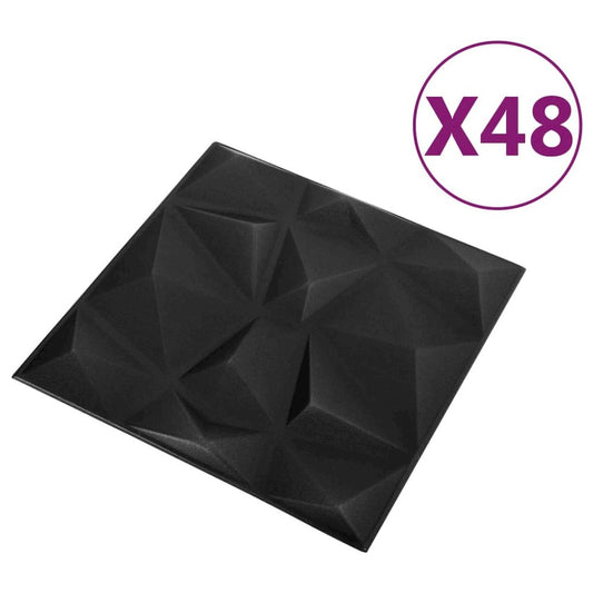 3D Wall Panels 48 pcs 19.7"x19.7" Diamond Black 129.2 ft²