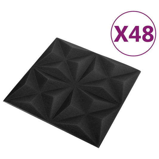 3D Wall Panels 48 pcs 19.7"x19.7" Origami Black 129.2 ft²