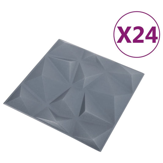 3D Wall Panels 24 pcs 19.7"x19.7" Diamond Gray 64.6 ft²