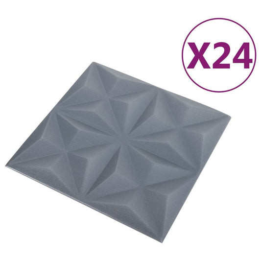 3D Wall Panels 24 pcs 19.7"x19.7" Origami Gray 64.6 ft²