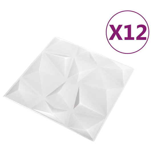 3D Wall Panels 12 pcs 19.7"x19.7" Diamond White 32.3 ft²