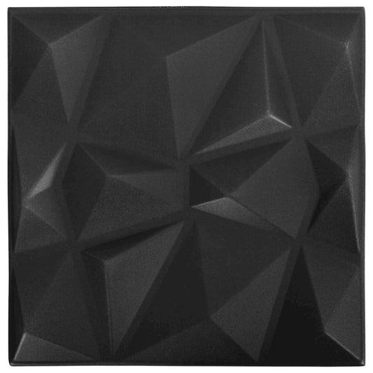 3D Wall Panels 12 pcs 19.7"x19.7" Diamond Black 32.3 ft²