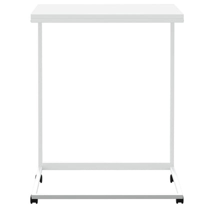 Side Table with Wheels White 21.7"x13.8"x27.6" Engineered Wood