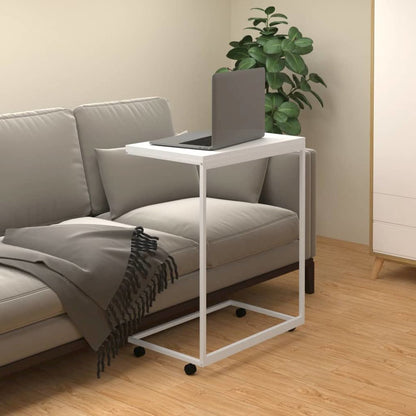 Side Table with Wheels White 21.7"x13.8"x27.6" Engineered Wood