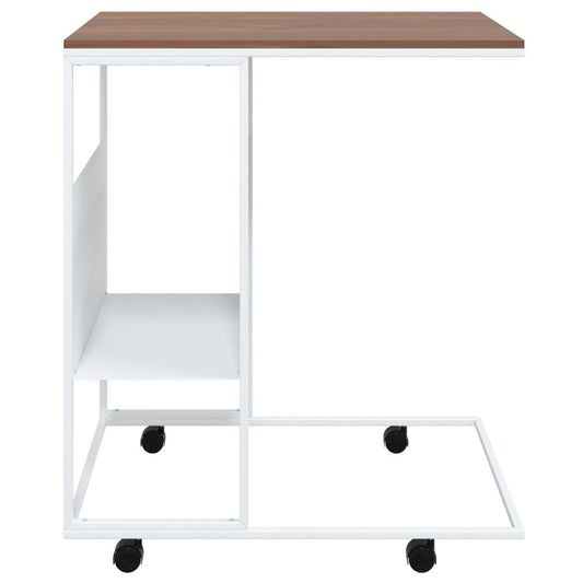 Side Table with Wheels White 21.7"x14.2"x25" Engineered Wood